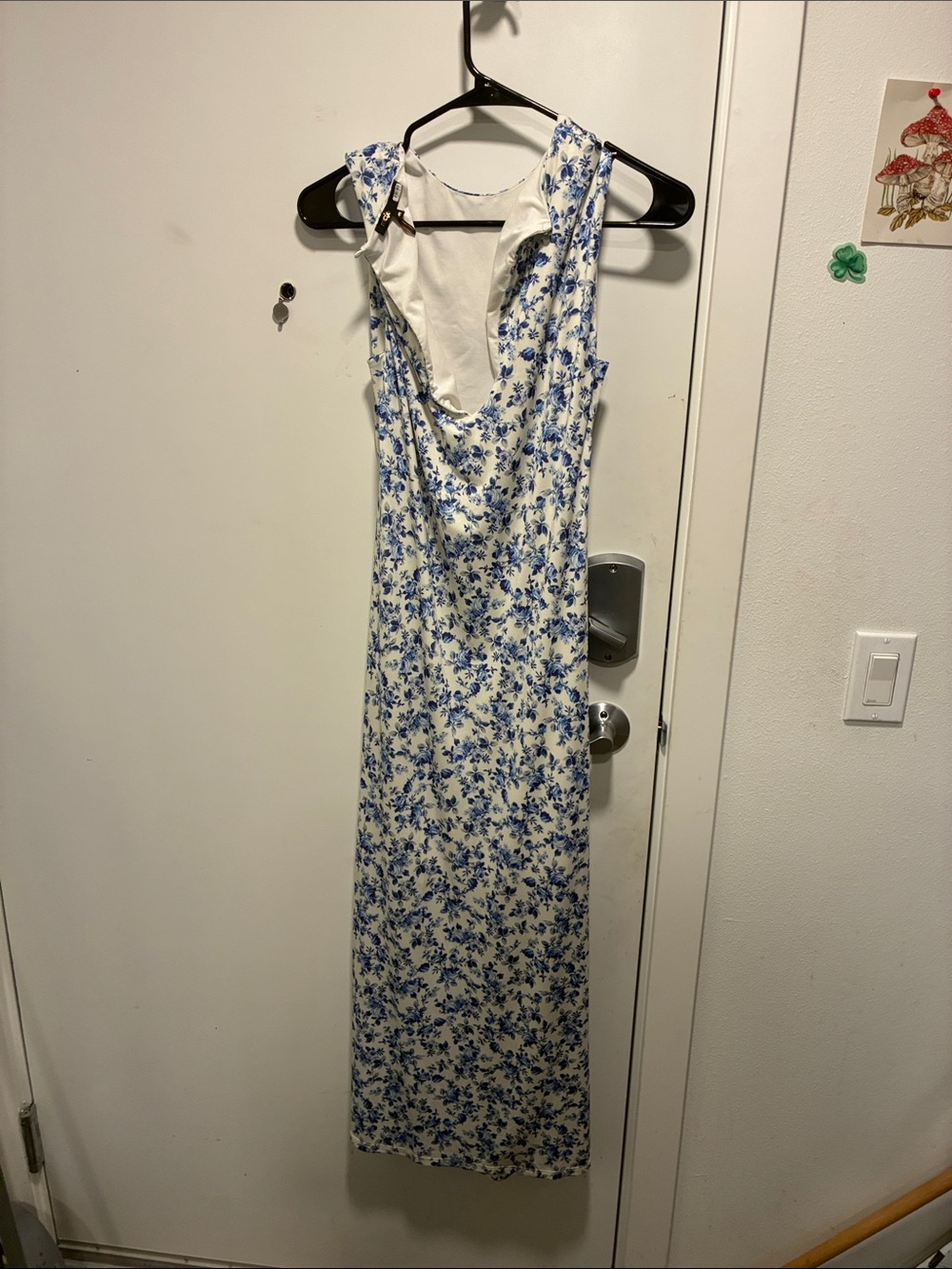 Blue Floral Satin Slip Dress
